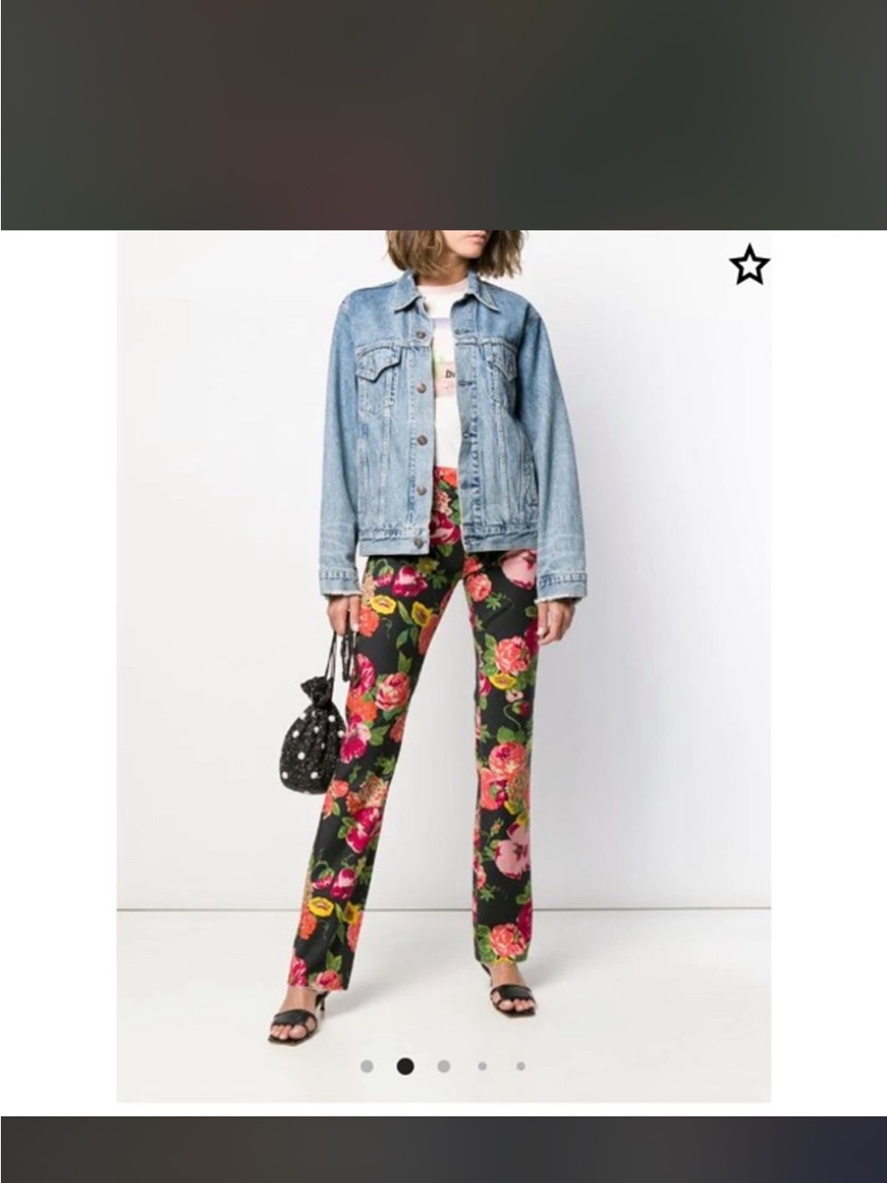 Junya Watanabe Floral Straight-Leg Jeans — Black with Pink & Green Roses